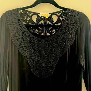 Anthropologie - Meadow Rue, long sleeve black crochet top. Size M.